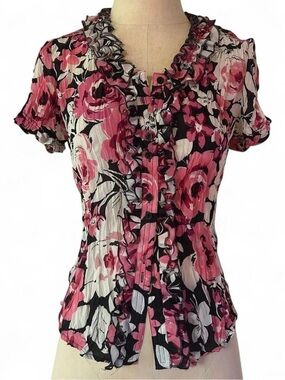 Y2K Vintage Sunny Leigh Pink Floral Ruffle Blouse